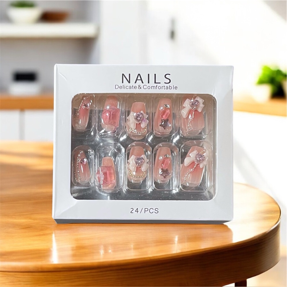 Supper Cute Short Ballerina/Coffin Baby Pink Press on Nails Art